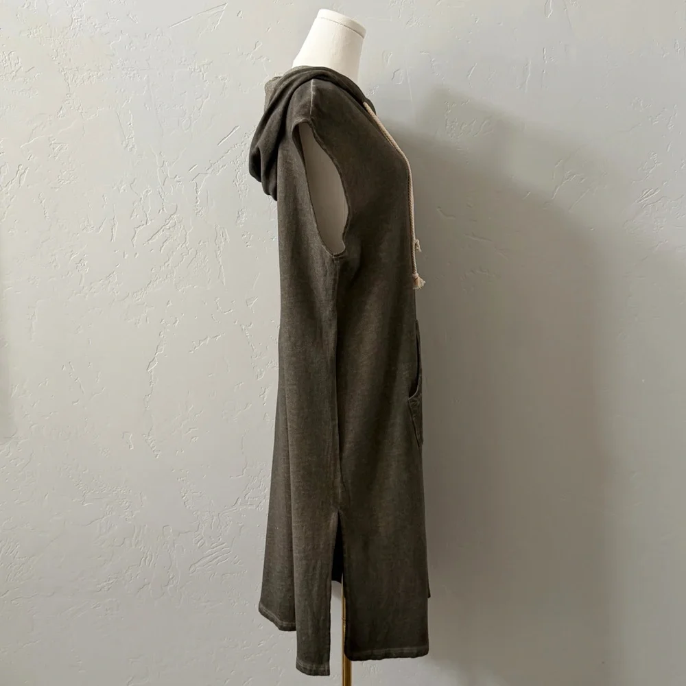 POL Mineral Wash Olive Sleeveless Hoodie T-Shirt Dress SMALL - Picture 3 of 13